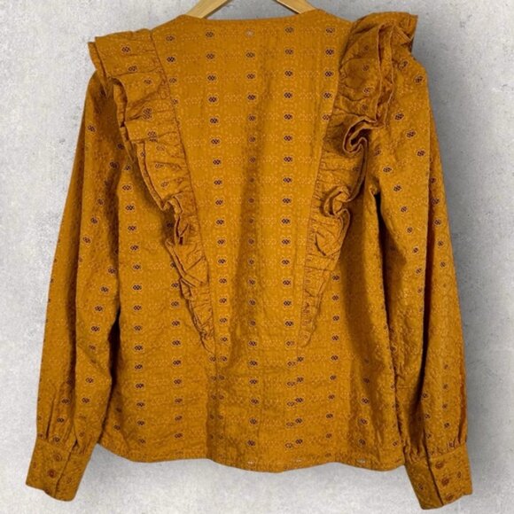Sezane Bobby Blouse Saffron Yellow Gold Womens Size 34 French US 2 Top Bohemian - Picture 13 of 15